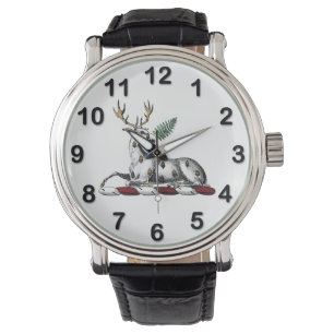 Montre Cerf avec fougère emblème de crête héraldique