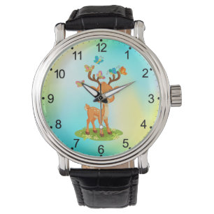 Montre Cerf de Bébé mignon avec papillons