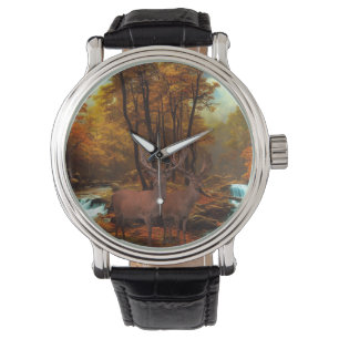 Montre Cerfs Par Un Flux De Bois
