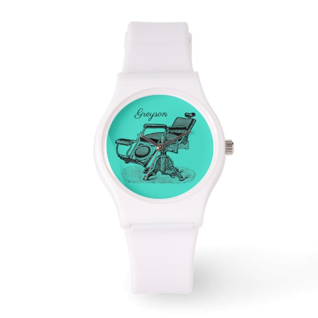 Montre Chaise Vintage barbier personnalisée Bleu (Recto)