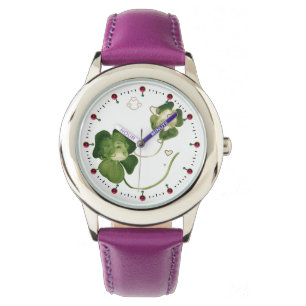MONTRE CHALEUREUSES SHAMROCKS VERTES AVEC COEUR