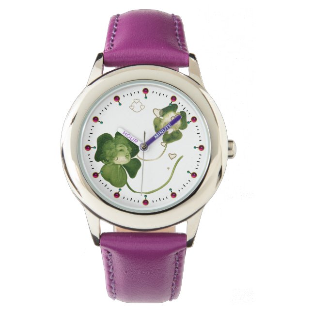 MONTRE CHALEUREUSES SHAMROCKS VERTES AVEC COEUR (devant)