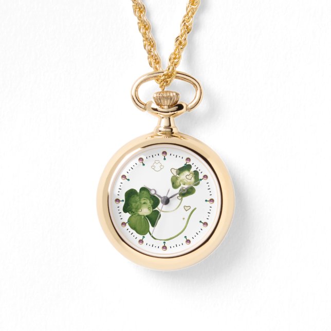 MONTRE CHALEUREUSES SHAMROCKS VERTES AVEC COEUR (Recto)