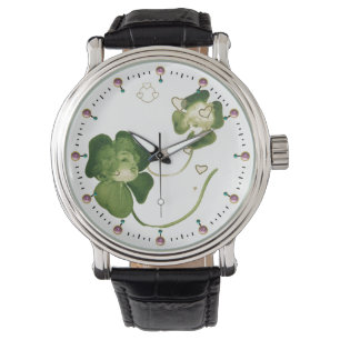 MONTRE CHALEUREUSES SHAMROCKS VERTES AVEC COEUR