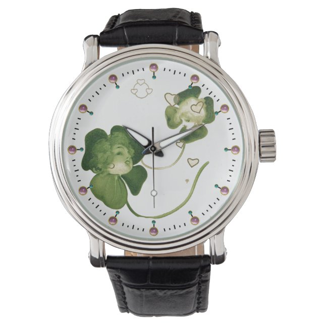 MONTRE CHALEUREUSES SHAMROCKS VERTES AVEC COEUR (devant)