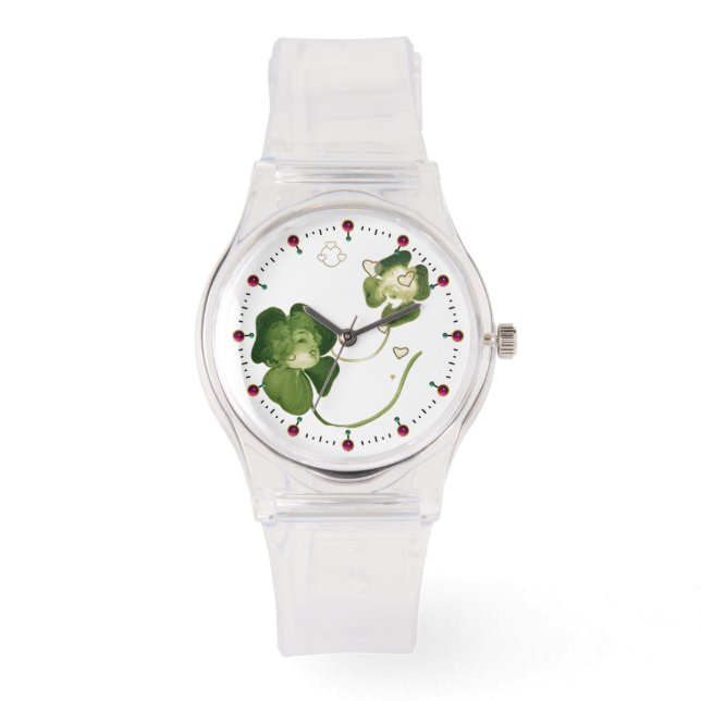 MONTRE CHALEUREUSES SHAMROCKS VERTES AVEC COEUR (Recto)