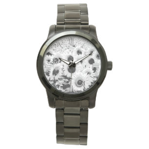 Montre Champ de tournesol - noir, blanc et gris