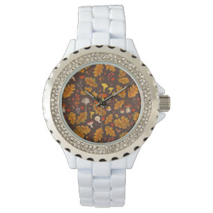 Montre Champignons forestiers et flore d'automne sur brun