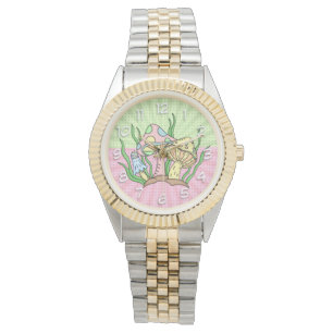 Montre Champignons magiques rétro rose et jaune