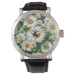 Montre Champs blancs de marguerites fleurs blanches verdu
