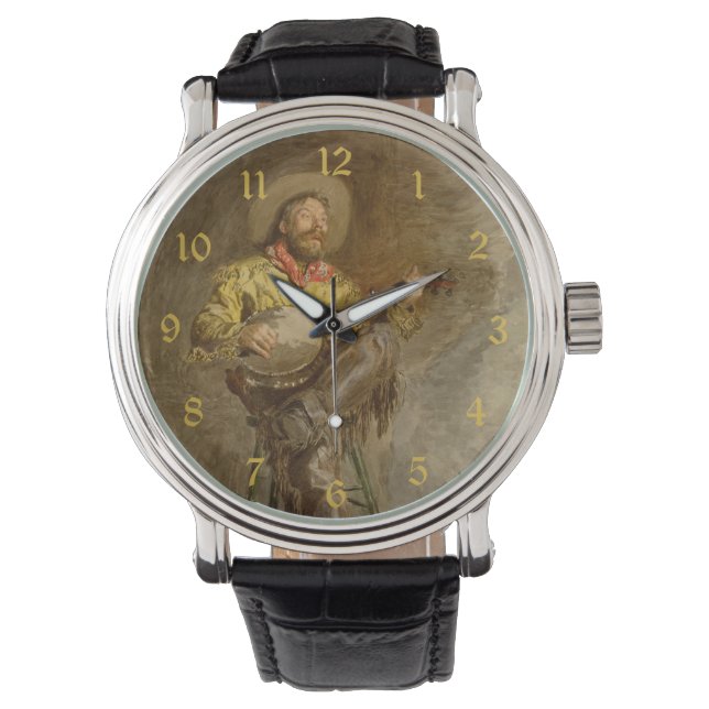 Montre Chantant Cowboy Espagnol avec Banjo jouant une cha (devant)