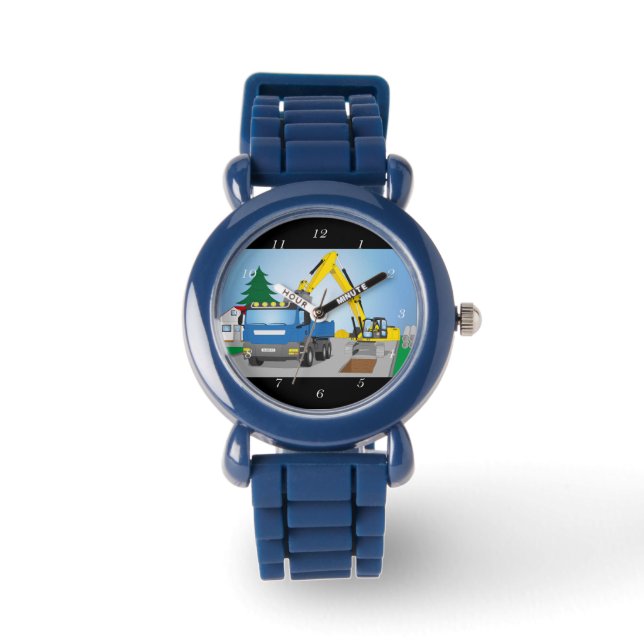 Montre Chantier de route avec camion bleu et drague jaune (Recto)