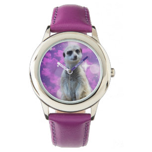 Montre Charme chatoyant : Meerkat sur Pink Bokeh Arrière