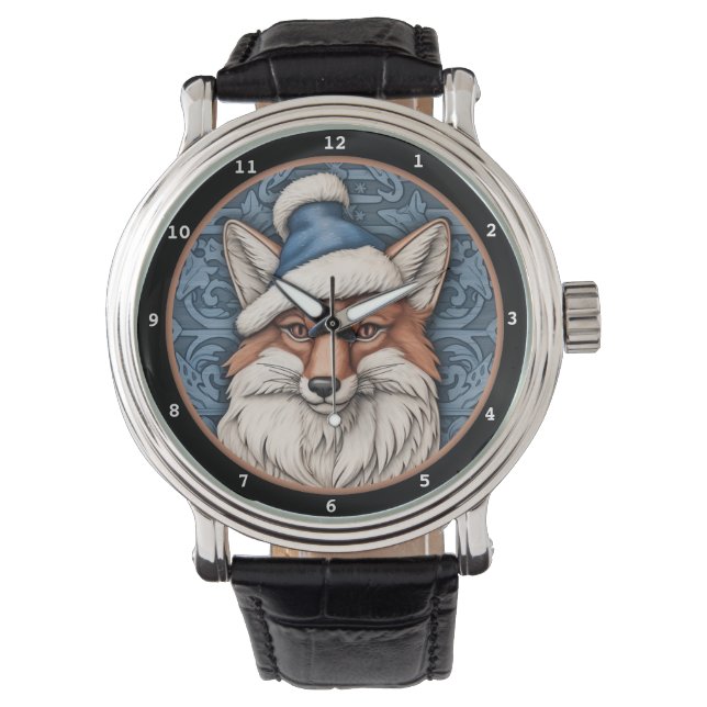 Montre Charming Fox Blue Christmas Hat Image (devant)