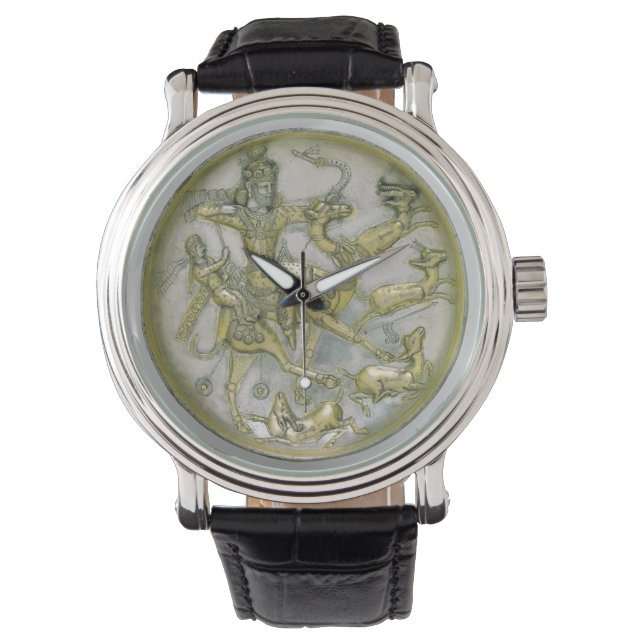Montre Chasse sur une assiette iranienne ancienne (devant)