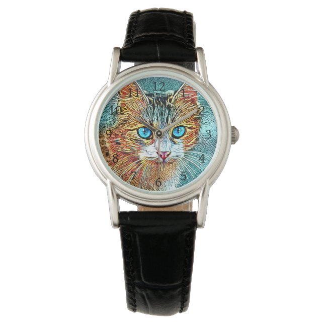 Montre Chat 685 Turquoise Orange (devant)