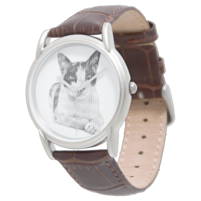 Montre Chat calico minimal halftone (Incliné)
