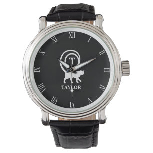Montre Chat Chéri Monogramme Initiale Nom Noir Blanc