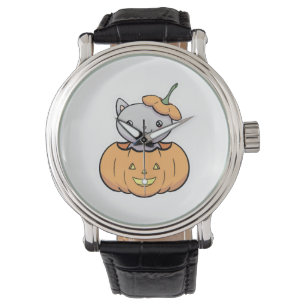 Montre Chat Citrouille d'Halloween