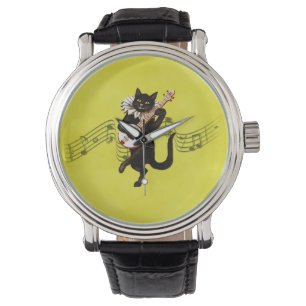 Montre Chat cool Jouer du Banjo sur Jaune