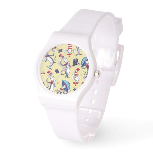 Montre Chat dans le Chapeau | Motif Jaune (Angle)