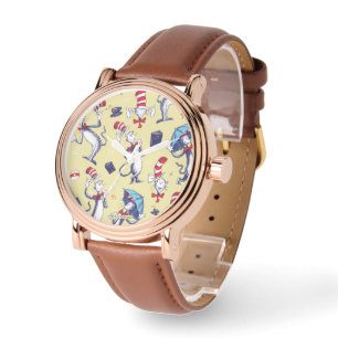 Montre Chat dans le Chapeau Motif Jaune