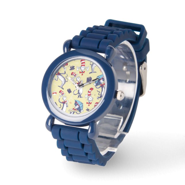 Montre Chat dans le Chapeau | Motif Jaune (Angle)