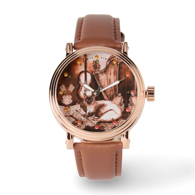 Montre CHAT DE MUSIQUE AVEC OWL Brown blanc (Recto)