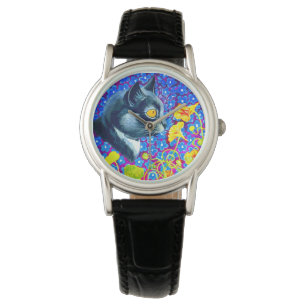 Montre Chat en fleurs