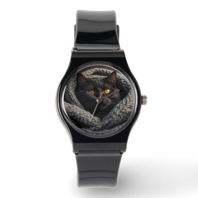 Montre Chat et couverture noires douces (Recto)