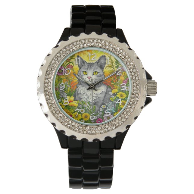 Montre Chat et Fleurs Whimsical (devant)