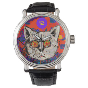 Montre Chat fou aux yeux en spirale