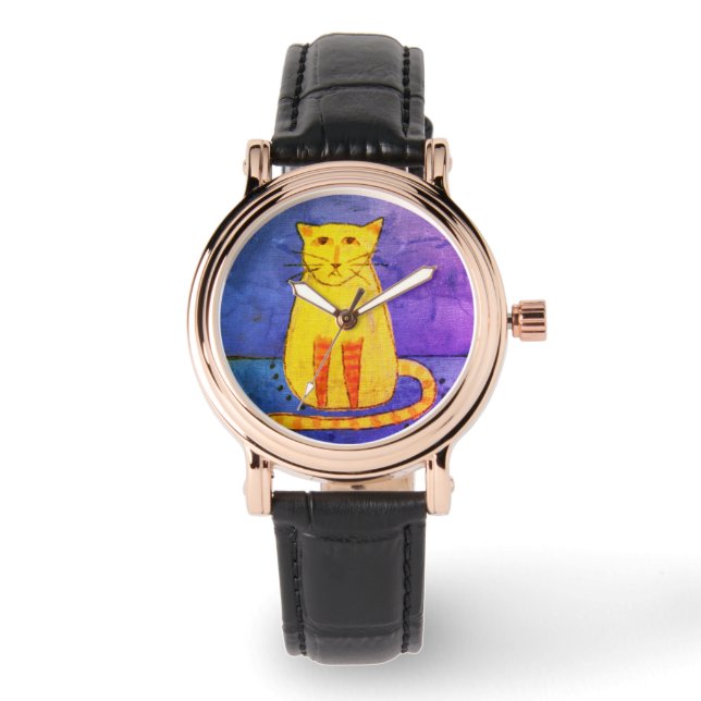 Montre Chat Jaune Art Portable Abstrait (Recto)