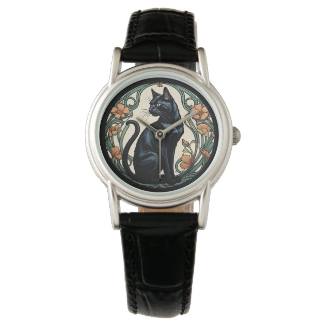 Montre Chat noir Art Nouveau (devant)
