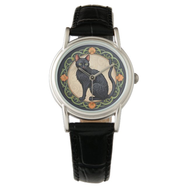 Montre Chat noir Art Nouveau (devant)