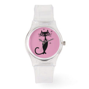 MONTRE CHAT NOIR ATOMIQUE FEMMES PIMK WRIST WATCH