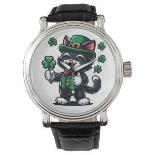 Montre Chat noir avec Clover Lucky