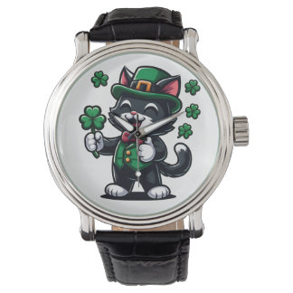 Montre Chat noir avec Clover Lucky
