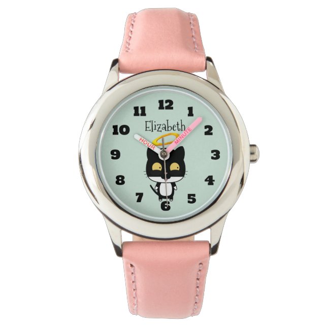 Montre Chat Noir Avec Halo Doré Cute Angel Personnalisé (devant)