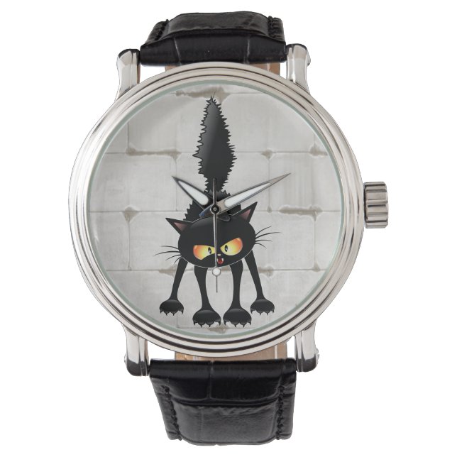 Montre Chat noir de dessin animé drôle et féroce  (devant)