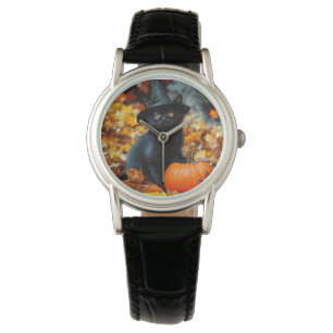 Montre Chat noir d'Halloween et Citrouille