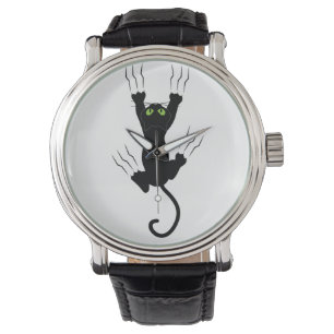 Montre Chat noir drôle avec oeil vert