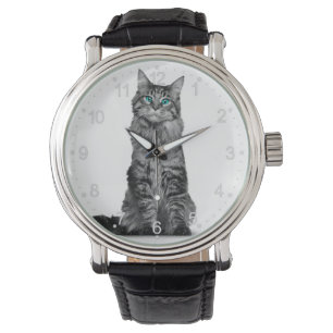 Montre Chat noir et blanc aux yeux verts