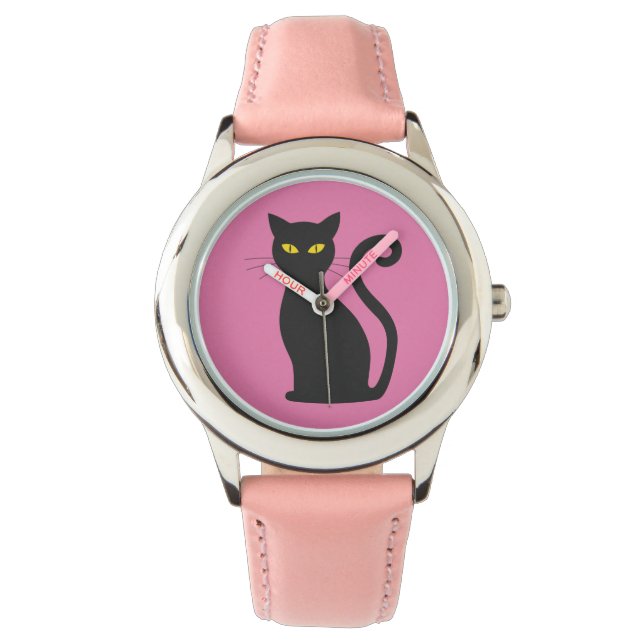 MONTRE CHAT NOIR FILLES ROSE WRIST WATT (devant)