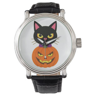 Montre Chat noir & Jack-O''-Lanterne Halloween Éffrayant