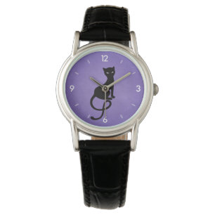 Montre Chat noir violet Gracieux