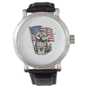 Montre Chat patriotique avec drapeau américain vecteur vi