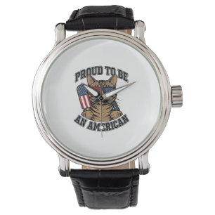 Montre Chat patriotique fier d'être américain vecteur vin