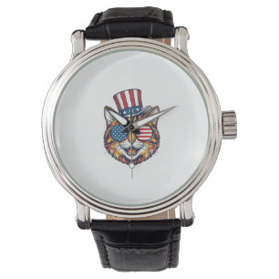 Montre Chat Patriotique Gravure Vintage Design de T-shirt