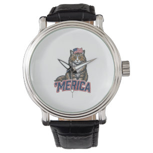 Montre Chat Patriotique Merica Vintage Gravure de Chemise